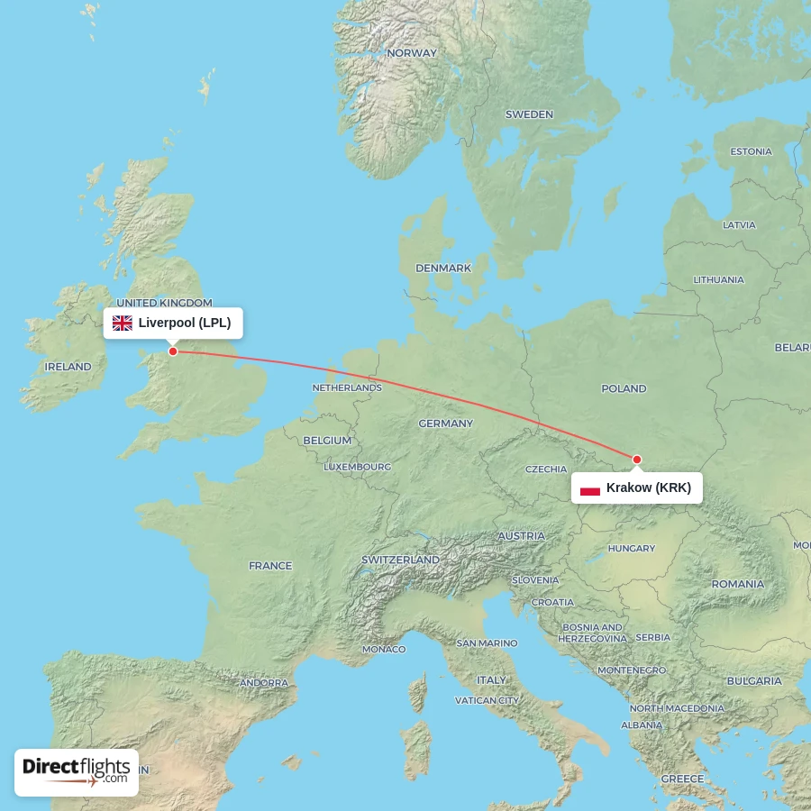 LPL - KRK route map