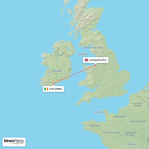 Liverpool - Cork direct flight map