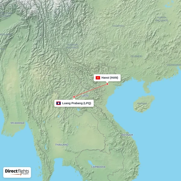 Luang Prabang - Hanoi direct flight map