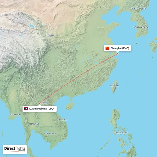 Luang Prabang - Shanghai direct flight map