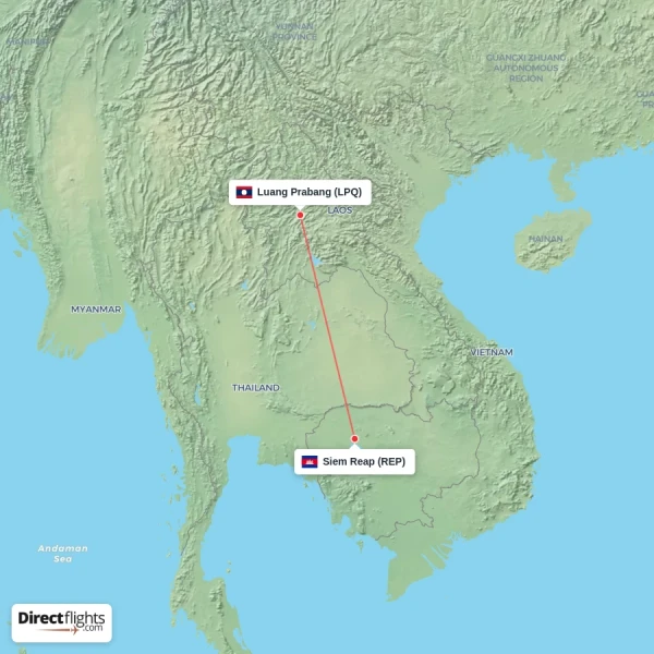 Luang Prabang - Siem Reap direct flight map