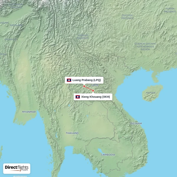 Luang Prabang - Xieng Khouang direct flight map