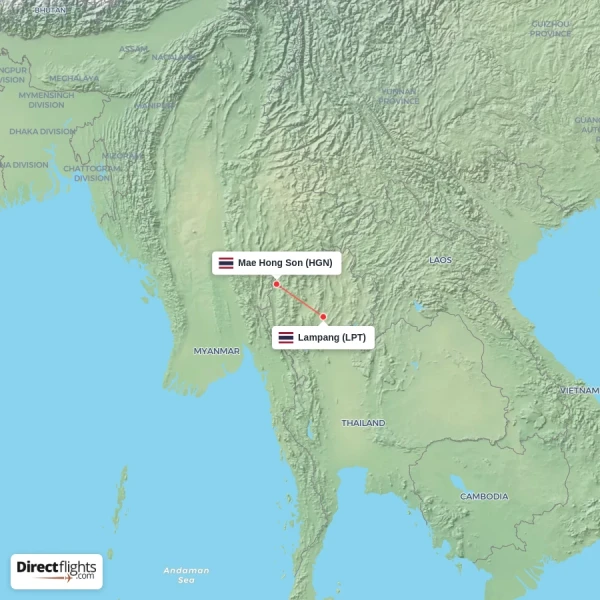Lampang - Mae Hong Son direct flight map