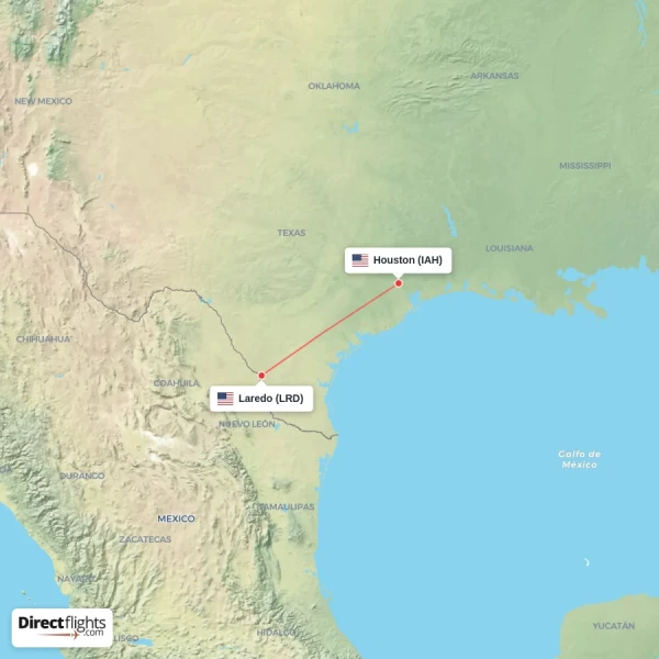 Laredo - Houston direct flight map
