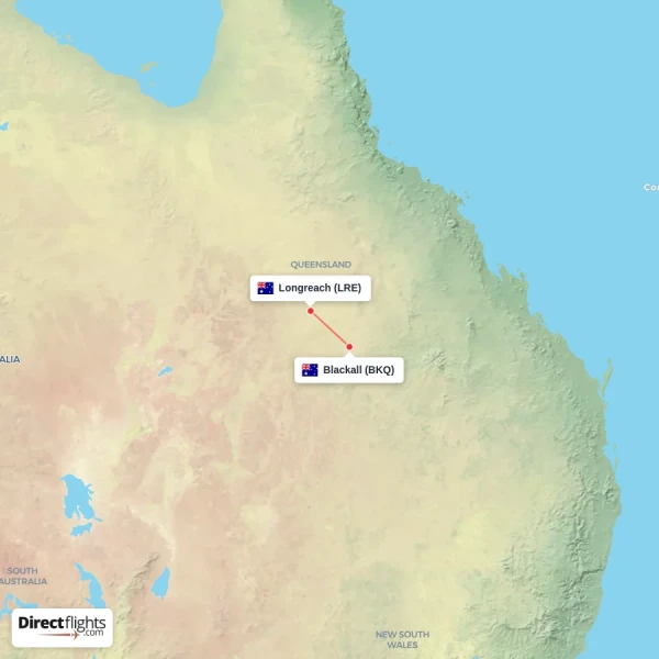 Longreach - Blackall direct flight map