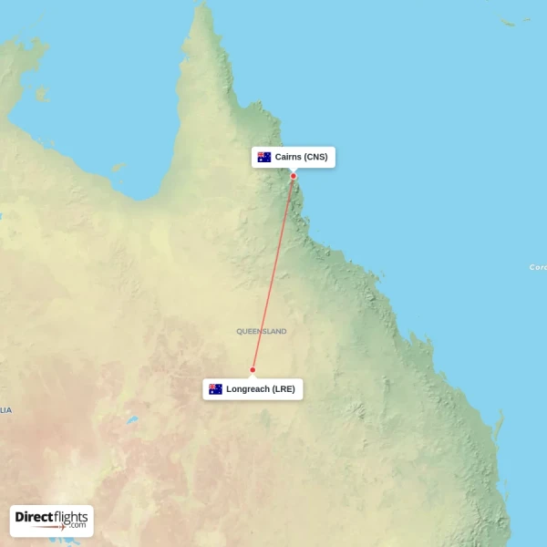 Longreach - Cairns direct flight map