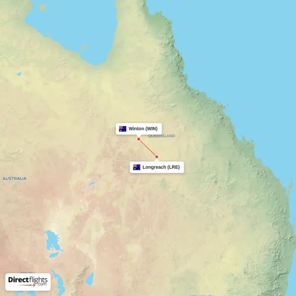 Longreach - Winton direct flight map