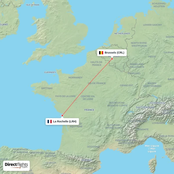 La Rochelle - Brussels direct flight map