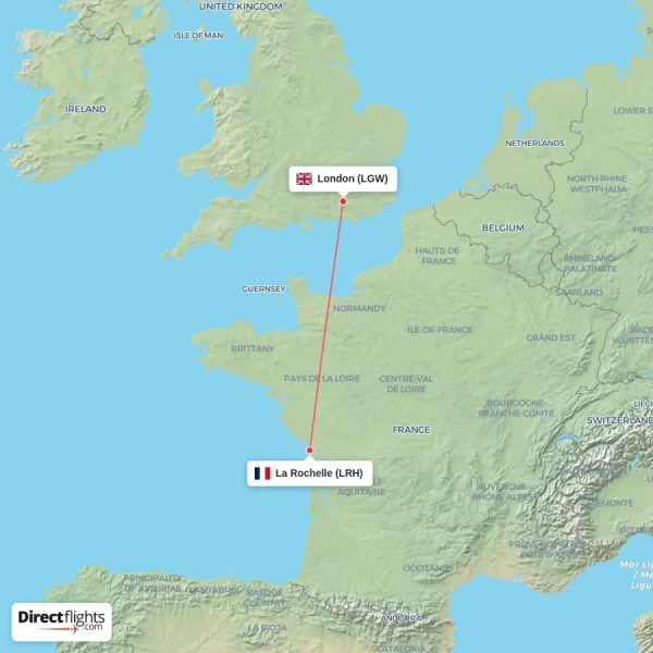 La Rochelle - London direct flight map