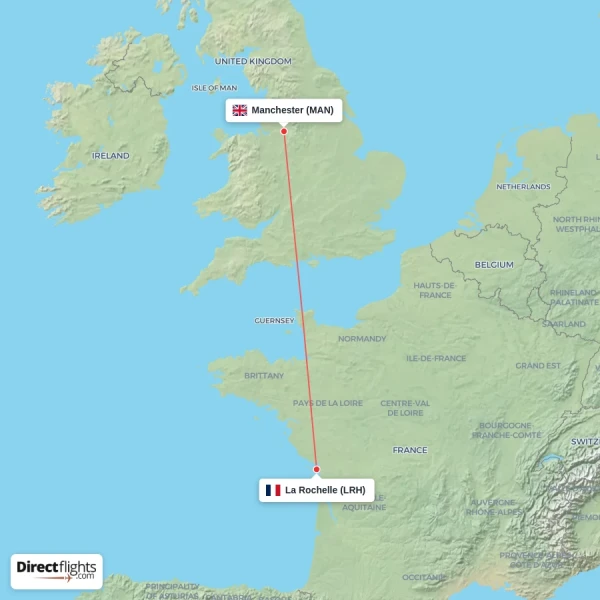 La Rochelle - Manchester direct flight map