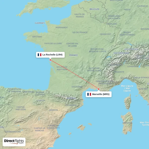 La Rochelle - Marseille direct flight map