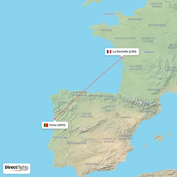 La Rochelle - Porto direct flight map