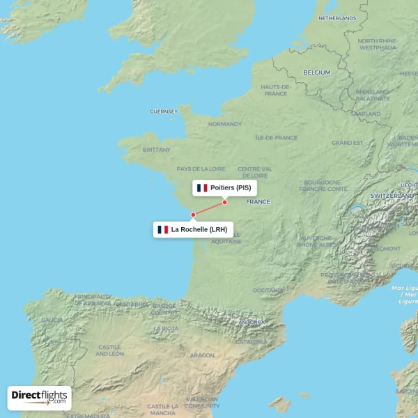 La Rochelle - Poitiers direct flight map