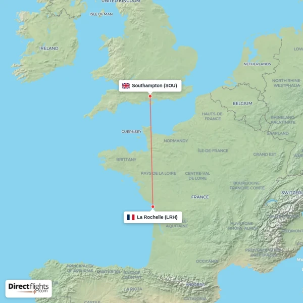 La Rochelle - Southampton direct flight map