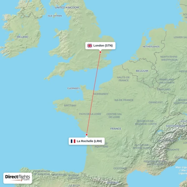 La Rochelle - London direct flight map