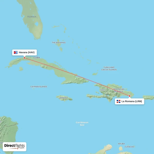 La Romana - Havana direct flight map