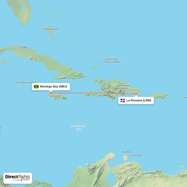 La Romana - Montego Bay direct flight map