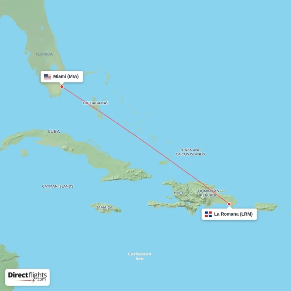 La Romana - Miami direct flight map