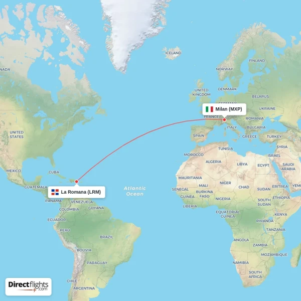 La Romana - Milan direct flight map