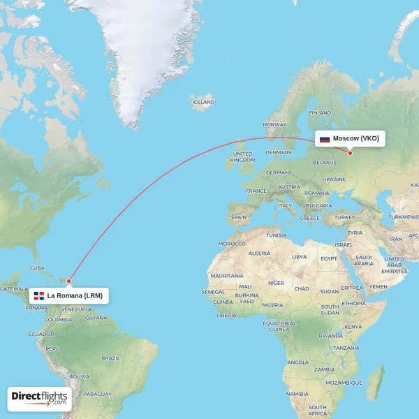 La Romana - Moscow direct flight map