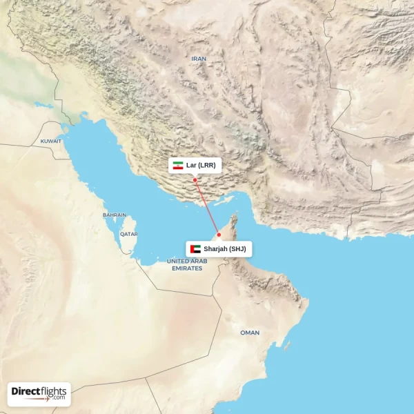 Lar - Sharjah direct flight map