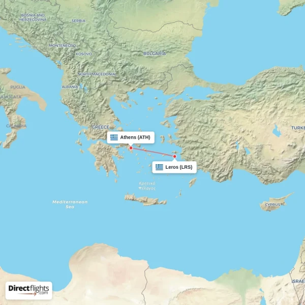 Leros - Athens direct flight map