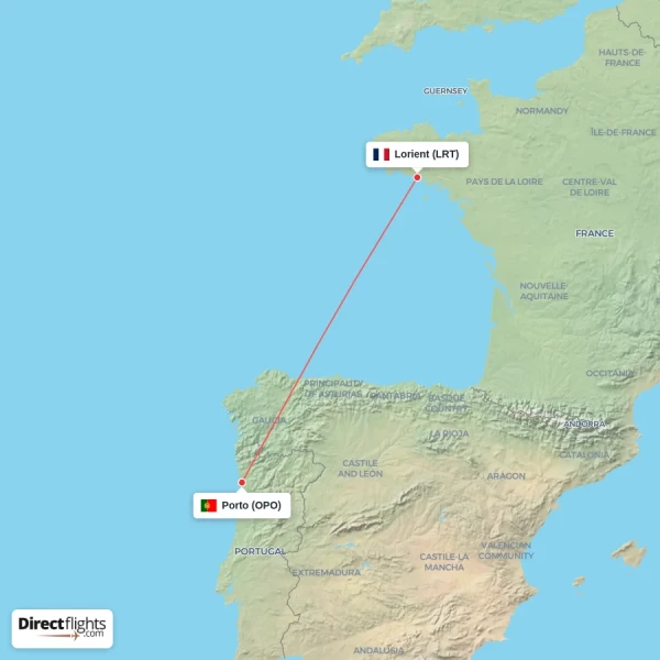 Lorient - Porto direct flight map