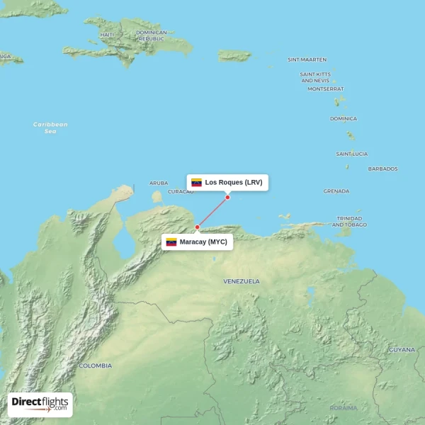 Los Roques - Maracay direct flight map