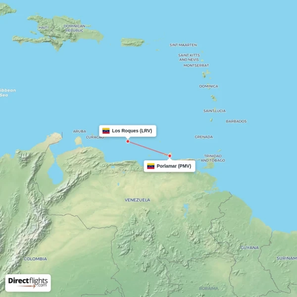 Los Roques - Porlamar direct flight map