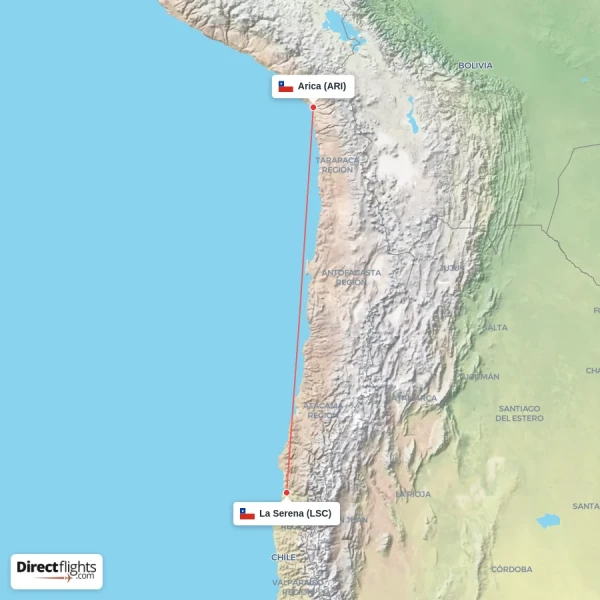 La Serena - Arica direct flight map