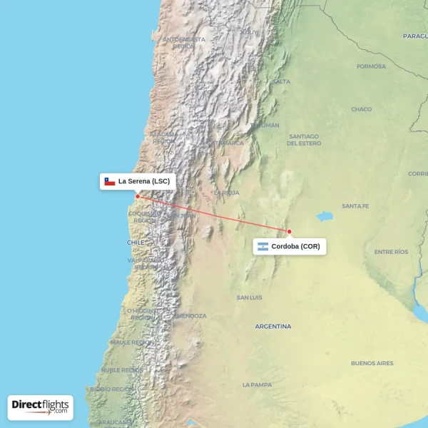 La Serena - Cordoba direct flight map
