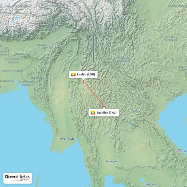 Lashio - Tachilek direct flight map