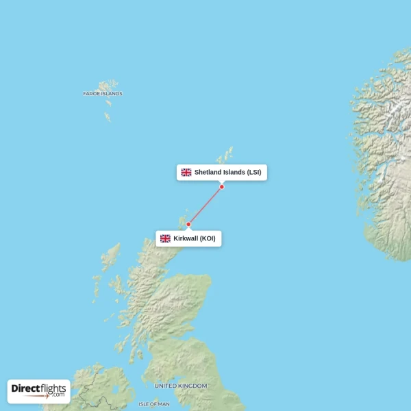 Shetland Islands - Kirkwall direct flight map