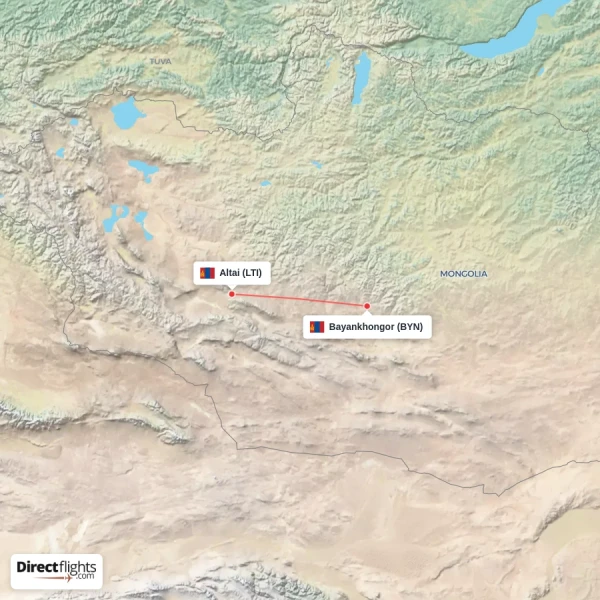 Altai - Bayankhongor direct flight map