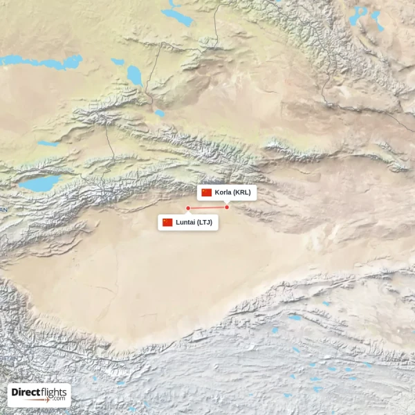 Luntai - Korla direct flight map