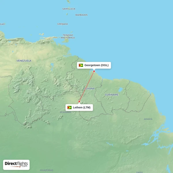 Lethem - Georgetown direct flight map