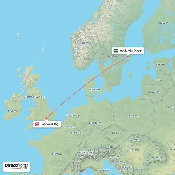 London - Stockholm direct flight map
