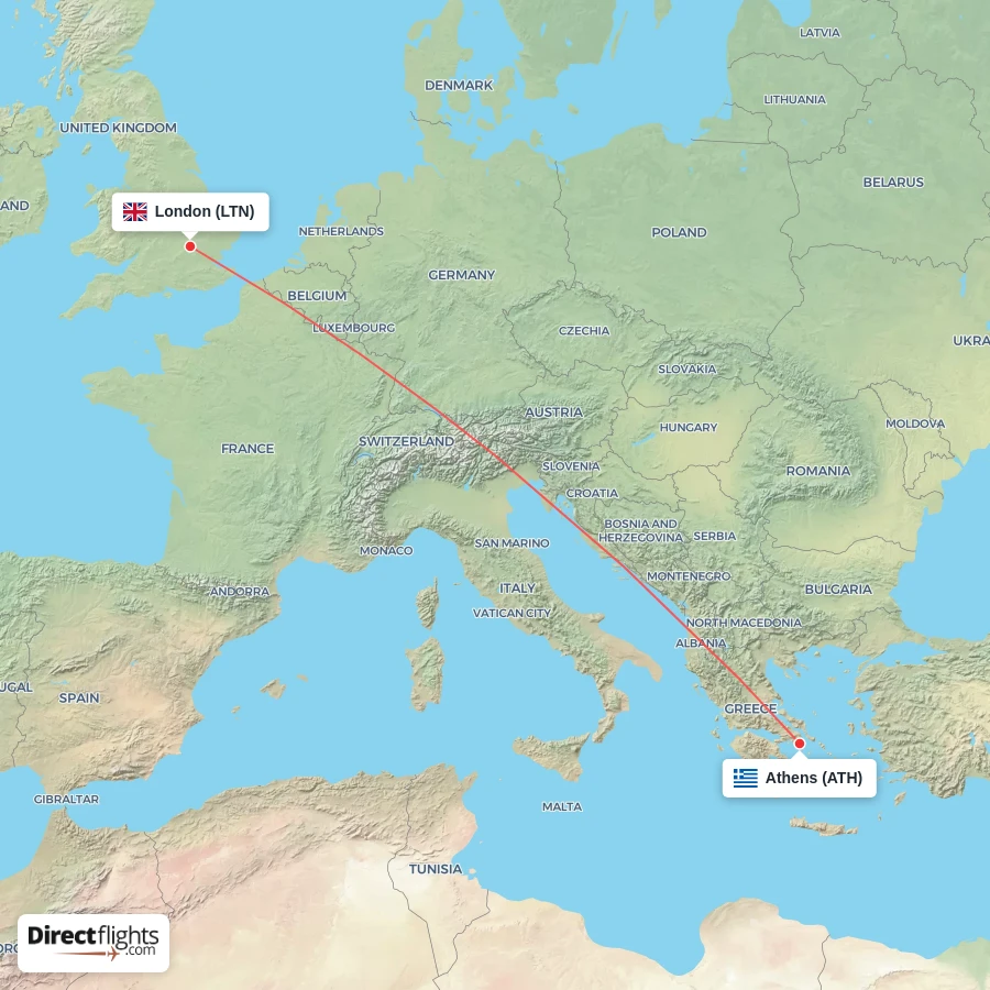 LTN - ATH route map
