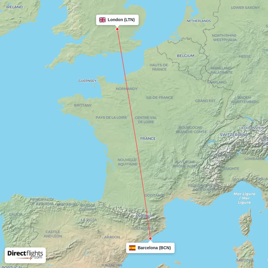 LTN - BCN route map