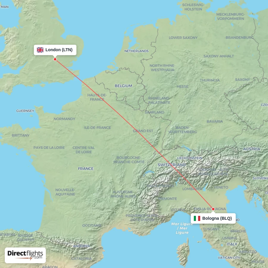 LTN - BLQ route map