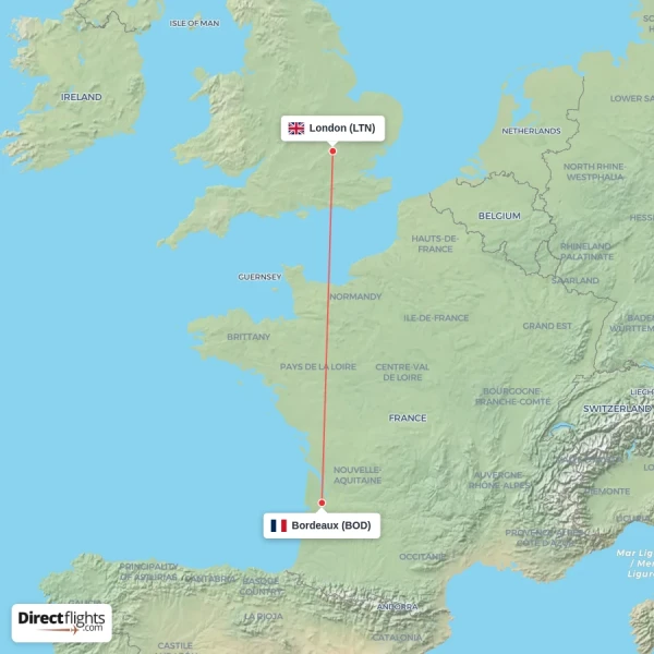 London - Bordeaux direct flight map