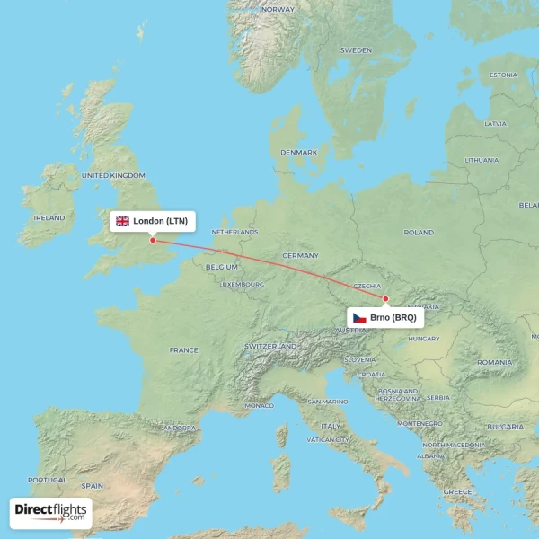 London - Brno direct flight map