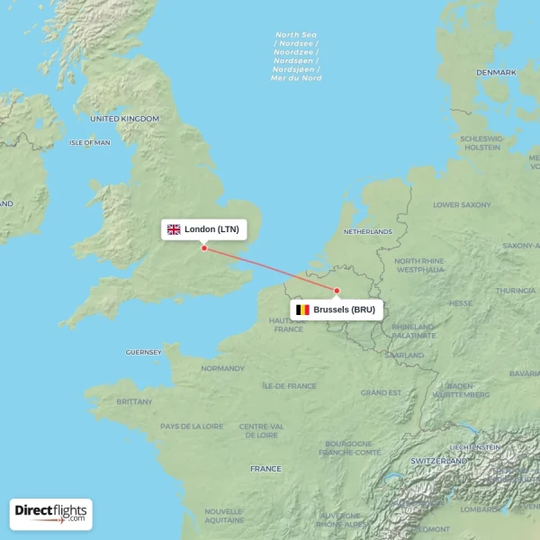 London - Brussels direct flight map