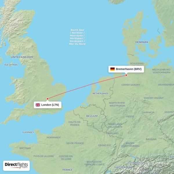 London - Bremerhaven direct flight map
