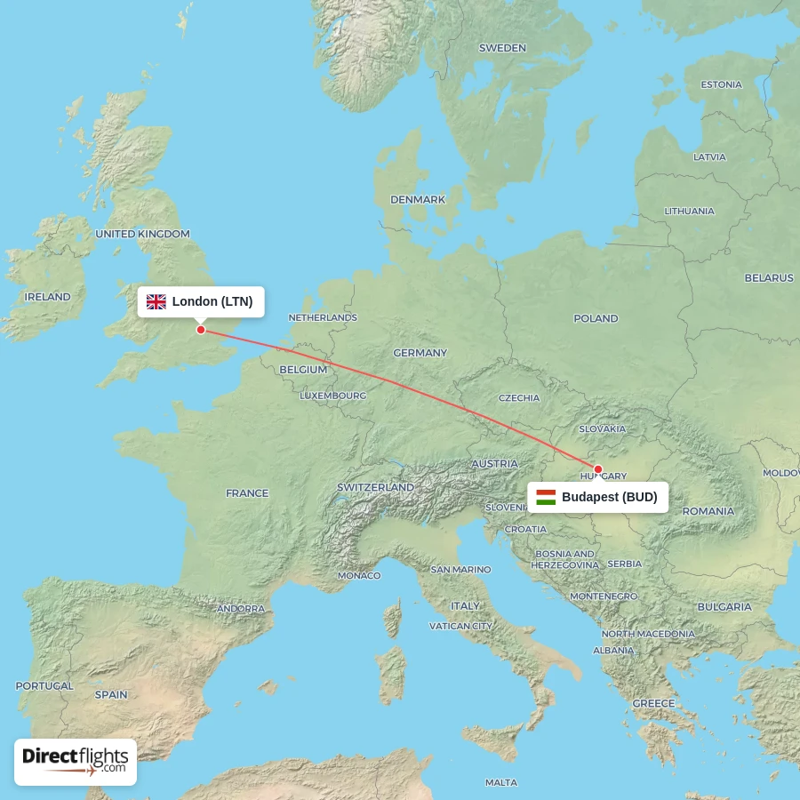 LTN - BUD route map