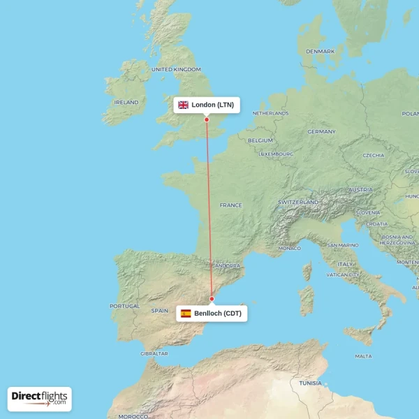 London - Benlloch direct flight map