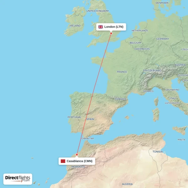London - Casablanca direct flight map