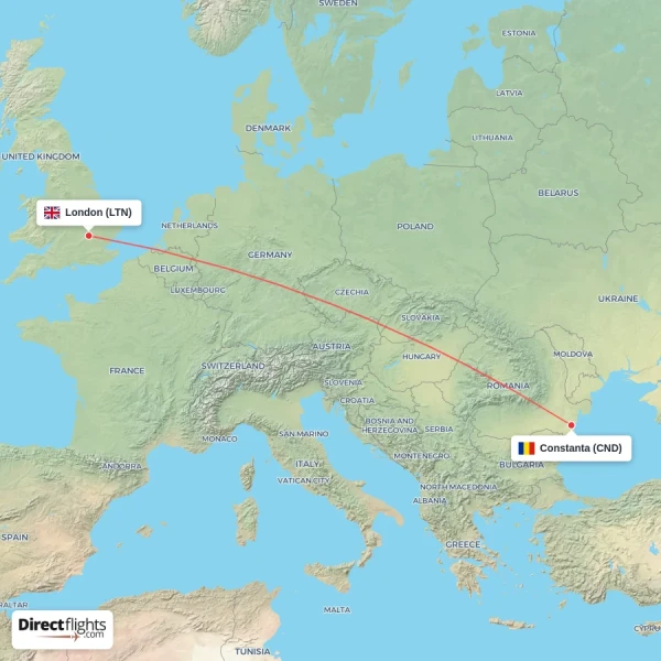 London - Constanta direct flight map