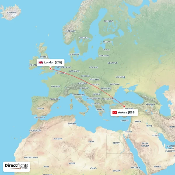 London - Ankara direct flight map