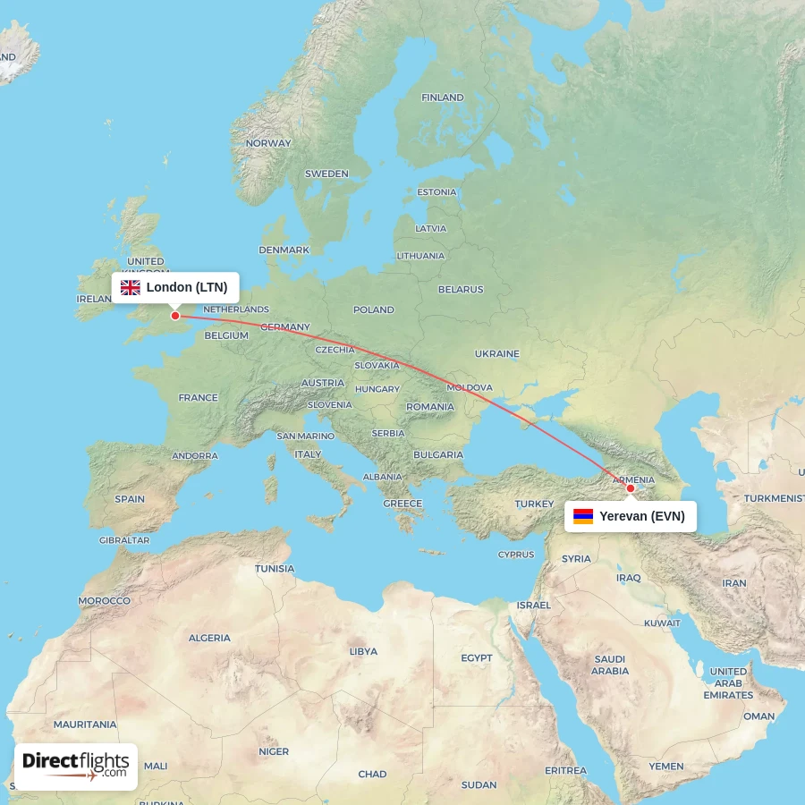 LTN - EVN route map